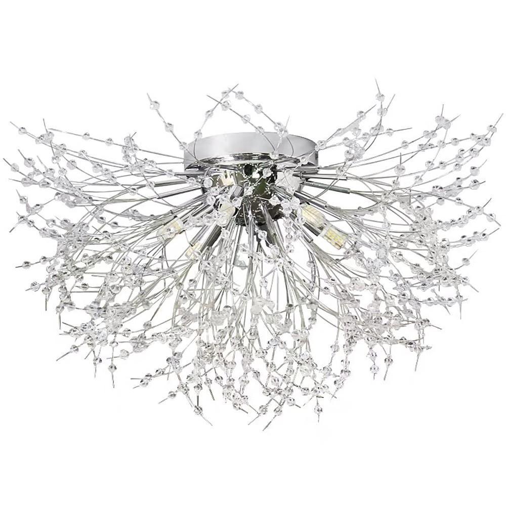 Elegant Flower Branch Crystal Ceiling Lamp 6 Light Brass Flush Mount Lighting