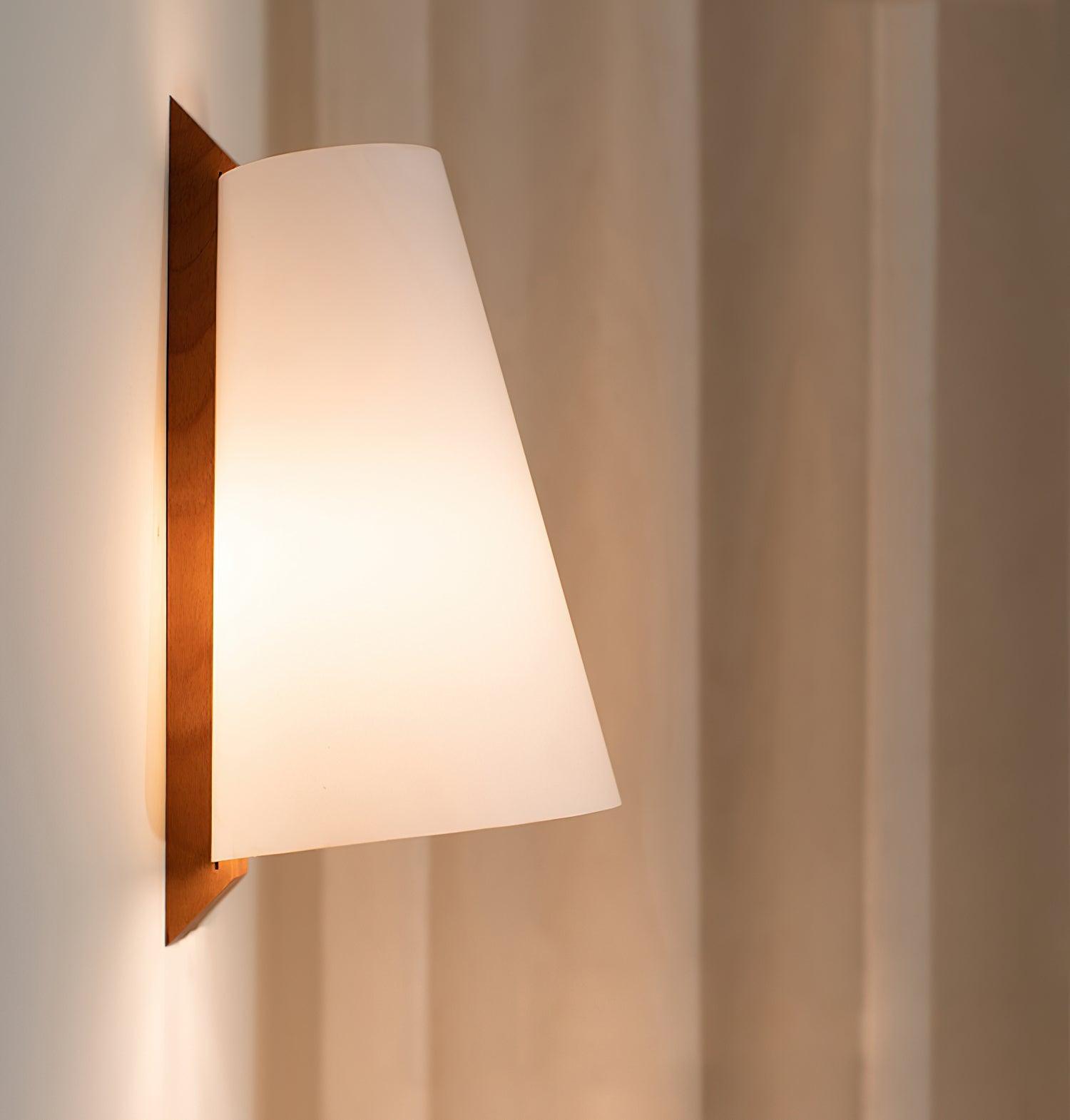 Lupe Minimalist Conical Rice Paper Wall Sconce with Walnut Wood Base Set of 2