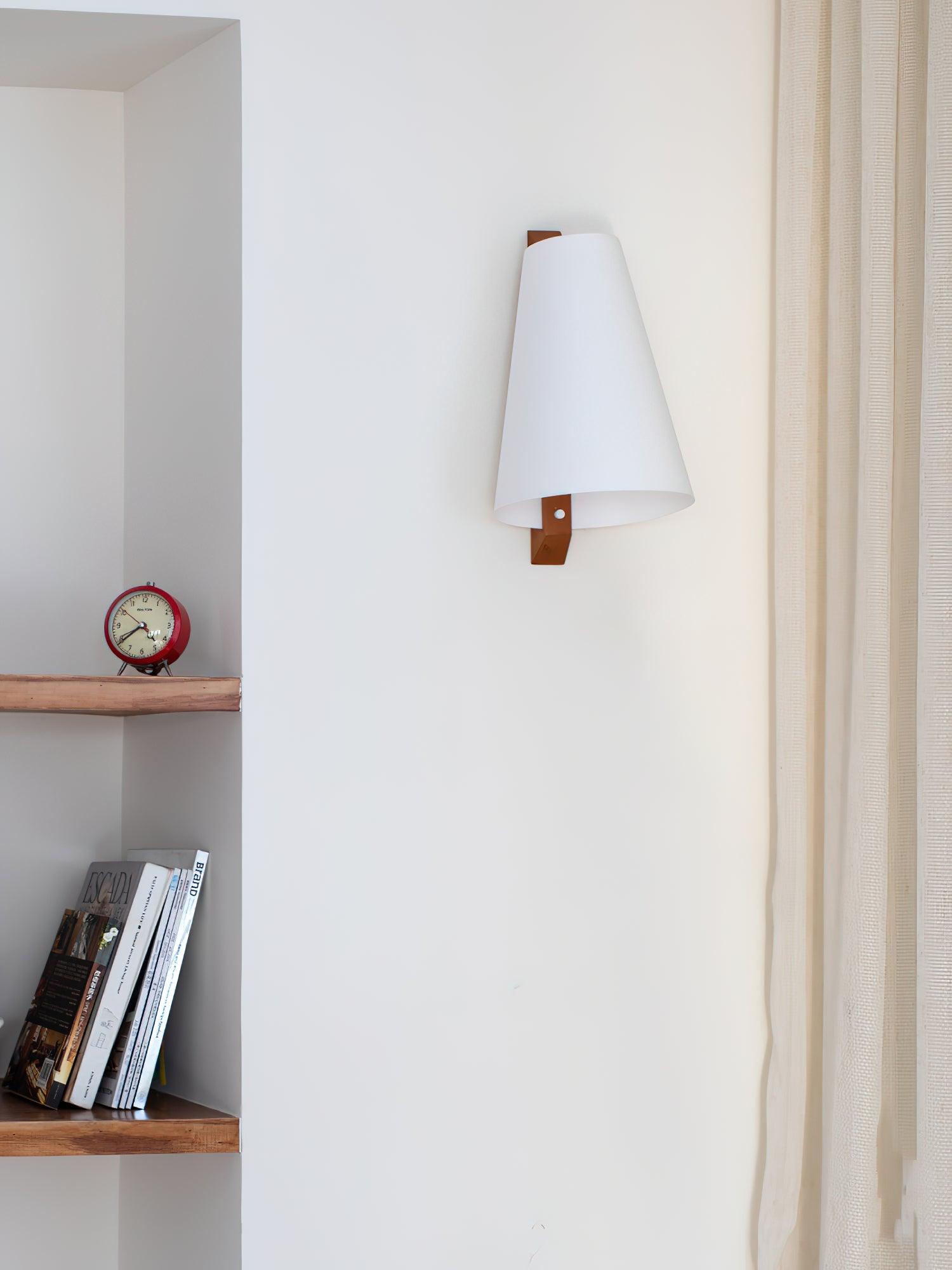 Lupe Minimalist Conical Rice Paper Wall Sconce with Walnut Wood Base Set of 2