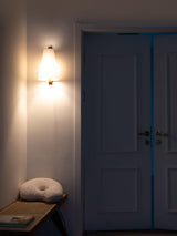 Lupe Minimalist Conical Rice Paper Wall Sconce with Walnut Wood Base Set of 2