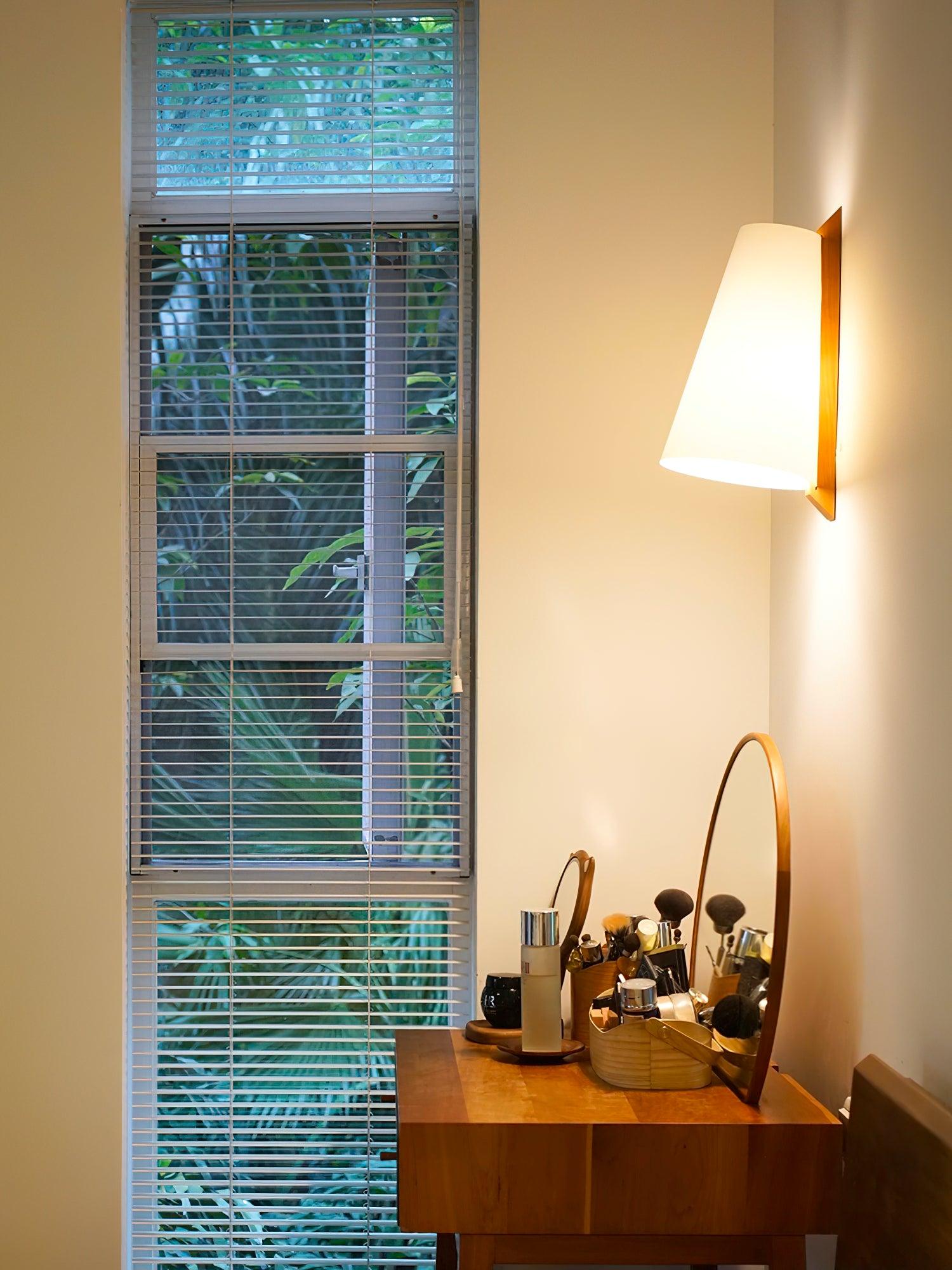 Lupe Minimalist Conical Rice Paper Wall Sconce with Walnut Wood Base Set of 2