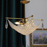 Luxurious Crystal Crown Chandelier Copper Plated Hemispherical Pendant Lighting