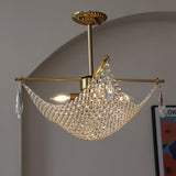 Luxurious Crystal Crown Chandelier Copper Plated Hemispherical Pendant Lighting