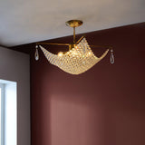 Luxurious Crystal Crown Chandelier Copper Plated Hemispherical Pendant Lighting