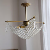 Luxurious Crystal Crown Chandelier Copper Plated Hemispherical Pendant Lighting