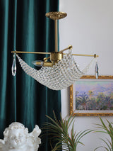 Luxurious Crystal Crown Chandelier Copper Plated Hemispherical Pendant Lighting