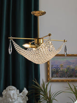 Luxurious Crystal Crown Chandelier Copper Plated Hemispherical Pendant Lighting