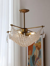 Luxurious Crystal Crown Chandelier Copper Plated Hemispherical Pendant Lighting
