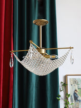 Luxurious Crystal Crown Chandelier Copper Plated Hemispherical Pendant Lighting
