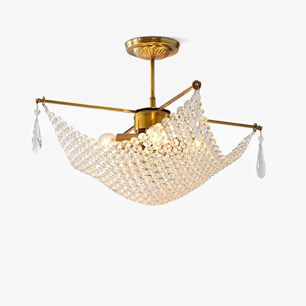 Luxurious Crystal Crown Chandelier Copper Plated Hemispherical Pendant Lighting