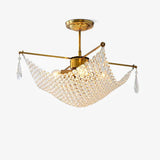 Luxurious Crystal Crown Chandelier Copper Plated Hemispherical Pendant Lighting
