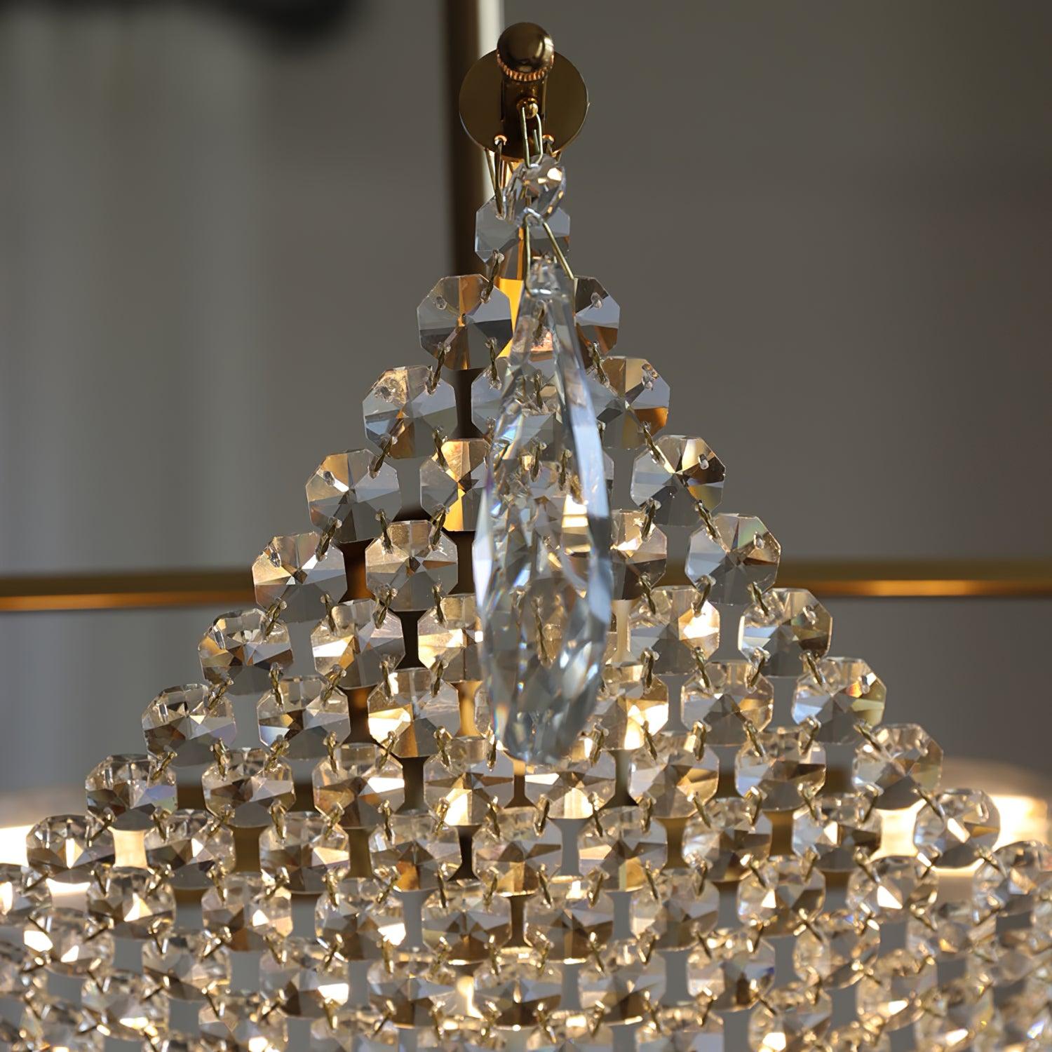 Luxurious Crystal Crown Chandelier Copper Plated Hemispherical Pendant Lighting