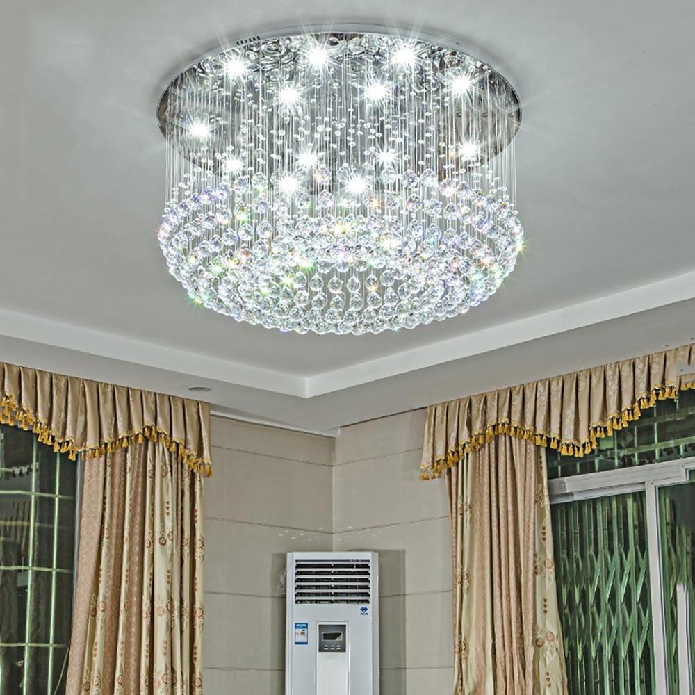 Luxury 16 Light Crystal Drum Flush Mount LED Chandelier 5 Tier White Glass Ceiling Fixture