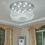 Luxury 16 Light Crystal Drum Flush Mount LED Chandelier 5 Tier White Glass Ceiling Fixture