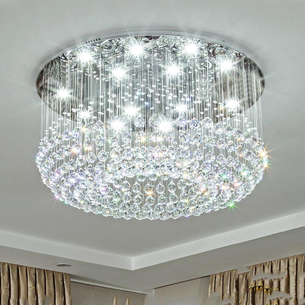 Luxury 16 Light Crystal Drum Flush Mount LED Chandelier 5 Tier White Glass Ceiling Fixture