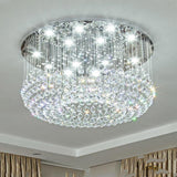 Luxury 16 Light Crystal Drum Flush Mount LED Chandelier 5 Tier White Glass Ceiling Fixture