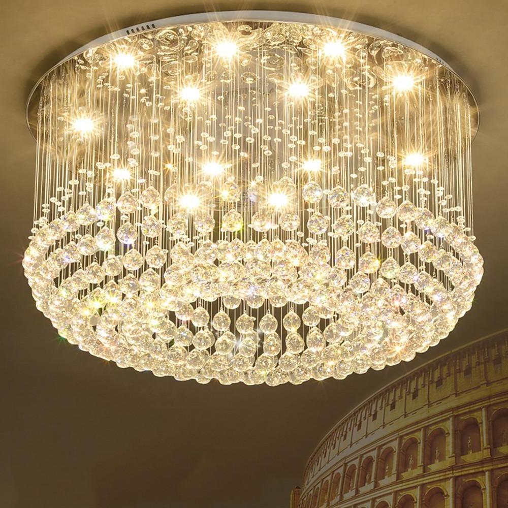 Luxury 16 Light Crystal Drum Flush Mount LED Chandelier 5 Tier White Glass Ceiling Fixture