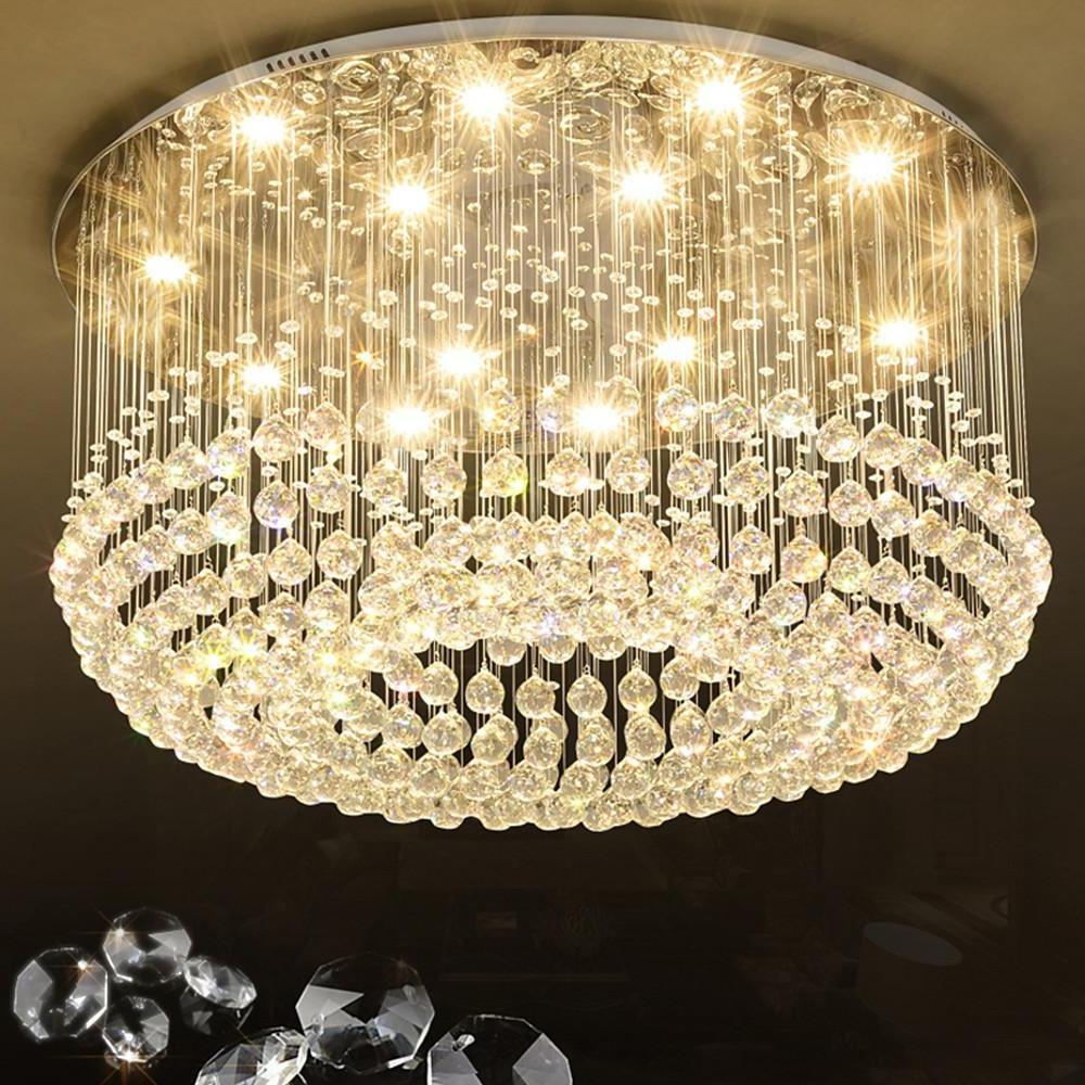 Luxury 16 Light Crystal Drum Flush Mount LED Chandelier 5 Tier White Glass Ceiling Fixture