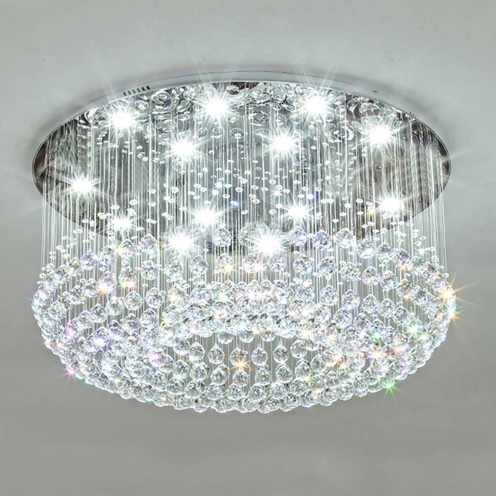 Luxury 16 Light Crystal Drum Flush Mount LED Chandelier 5 Tier White Glass Ceiling Fixture