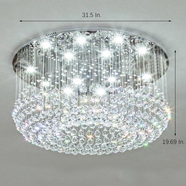 Luxury 16 Light Crystal Drum Flush Mount LED Chandelier 5 Tier White Glass Ceiling Fixture