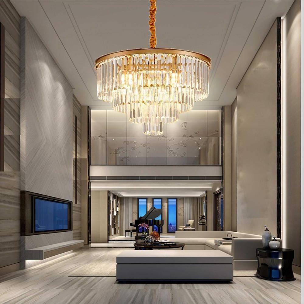 Luxury 4 Layer Crystal Chandelier Modern Metal Pendant Light for Entryway and Dining Room