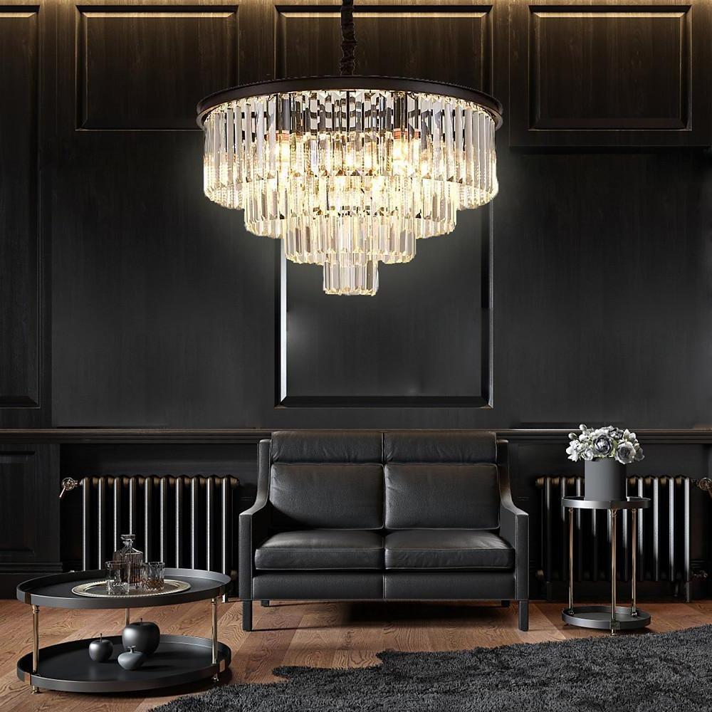 Luxury 4 Layer Crystal Chandelier Modern Metal Pendant Light for Entryway and Dining Room