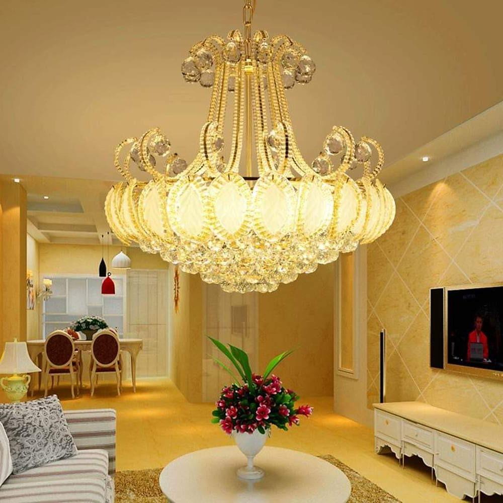 Luxury 8 Light Round Crystal Chandelier for Living Room Vintage Gold Silver Metal Pendant Light Fixture