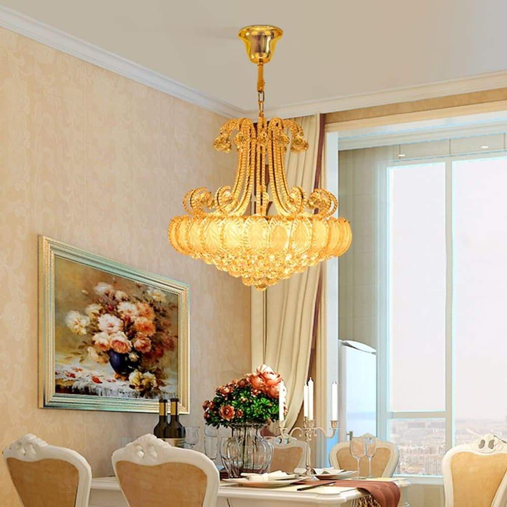 Luxury 8 Light Round Crystal Chandelier for Living Room Vintage Gold Silver Metal Pendant Light Fixture