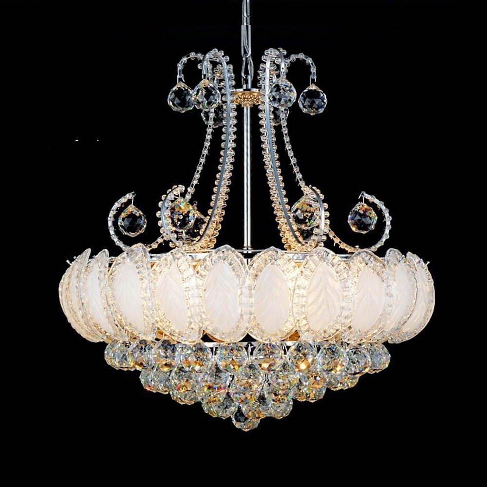 Luxury 8 Light Round Crystal Chandelier for Living Room Vintage Gold Silver Metal Pendant Light Fixture