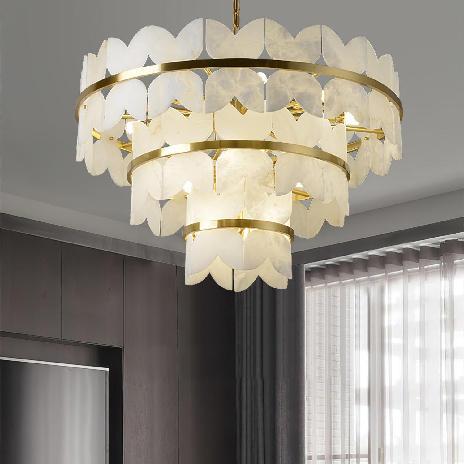 Luxury Alabaster Cloudscape Chandelier Brass Finished Modern Ceiling Pendant Fixture