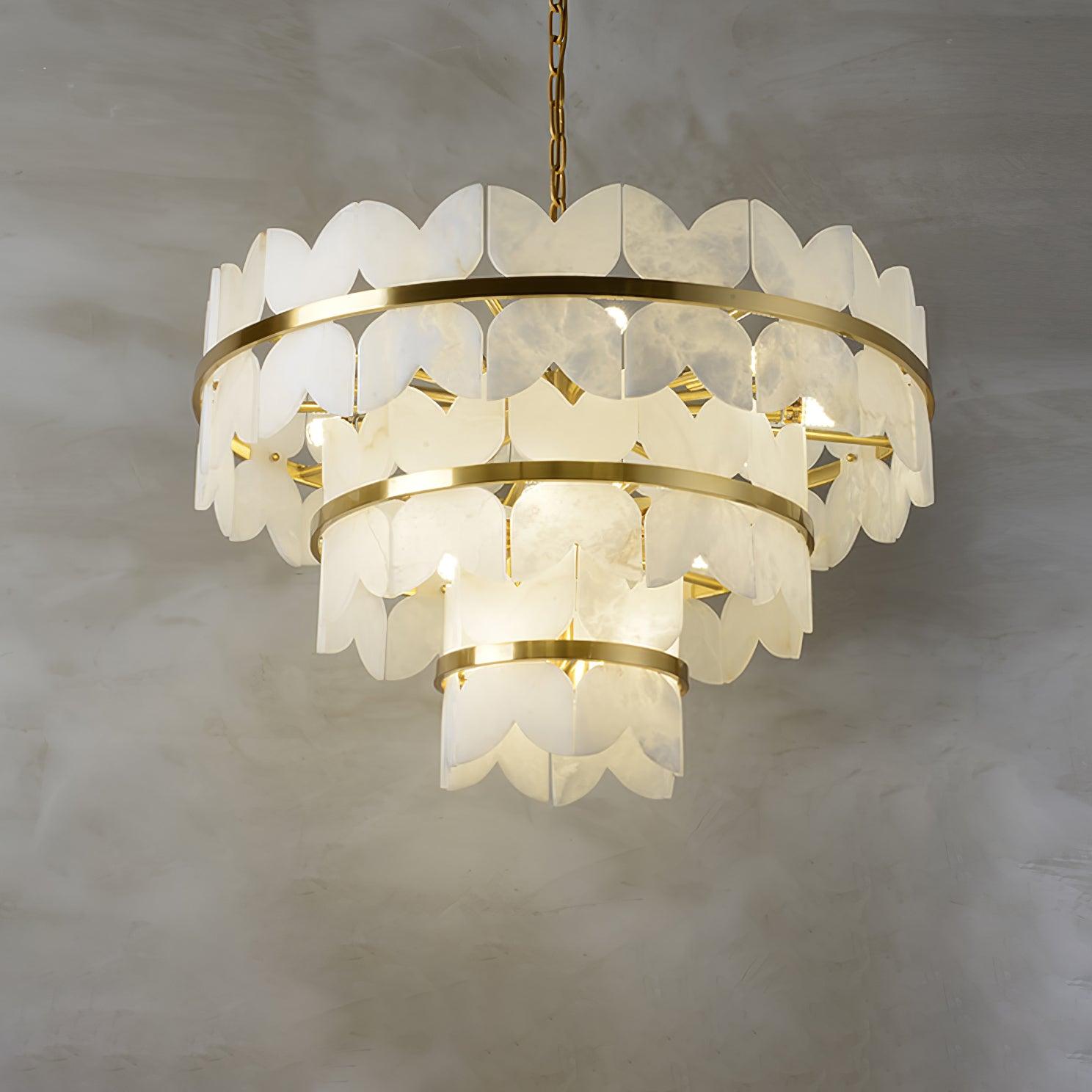 Luxury Alabaster Cloudscape Chandelier Brass Finished Modern Ceiling Pendant Fixture
