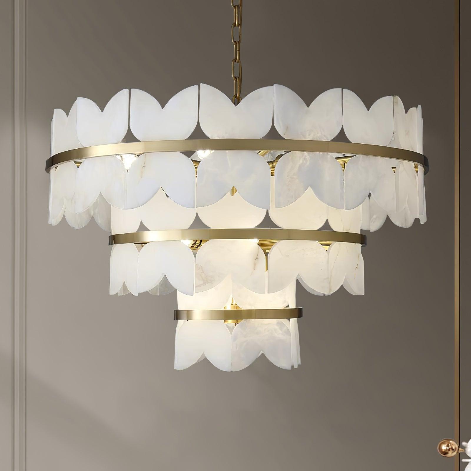 Luxury Alabaster Cloudscape Chandelier Brass Finished Modern Ceiling Pendant Fixture