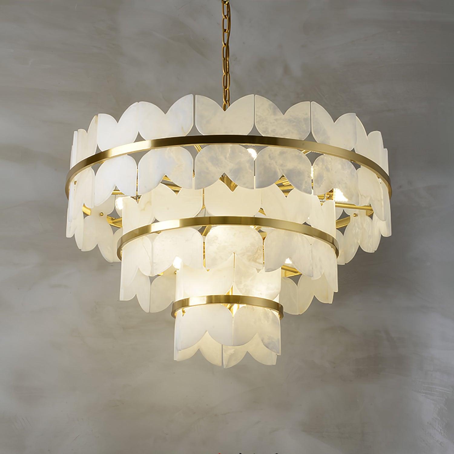 Luxury Alabaster Cloudscape Chandelier Brass Finished Modern Ceiling Pendant Fixture