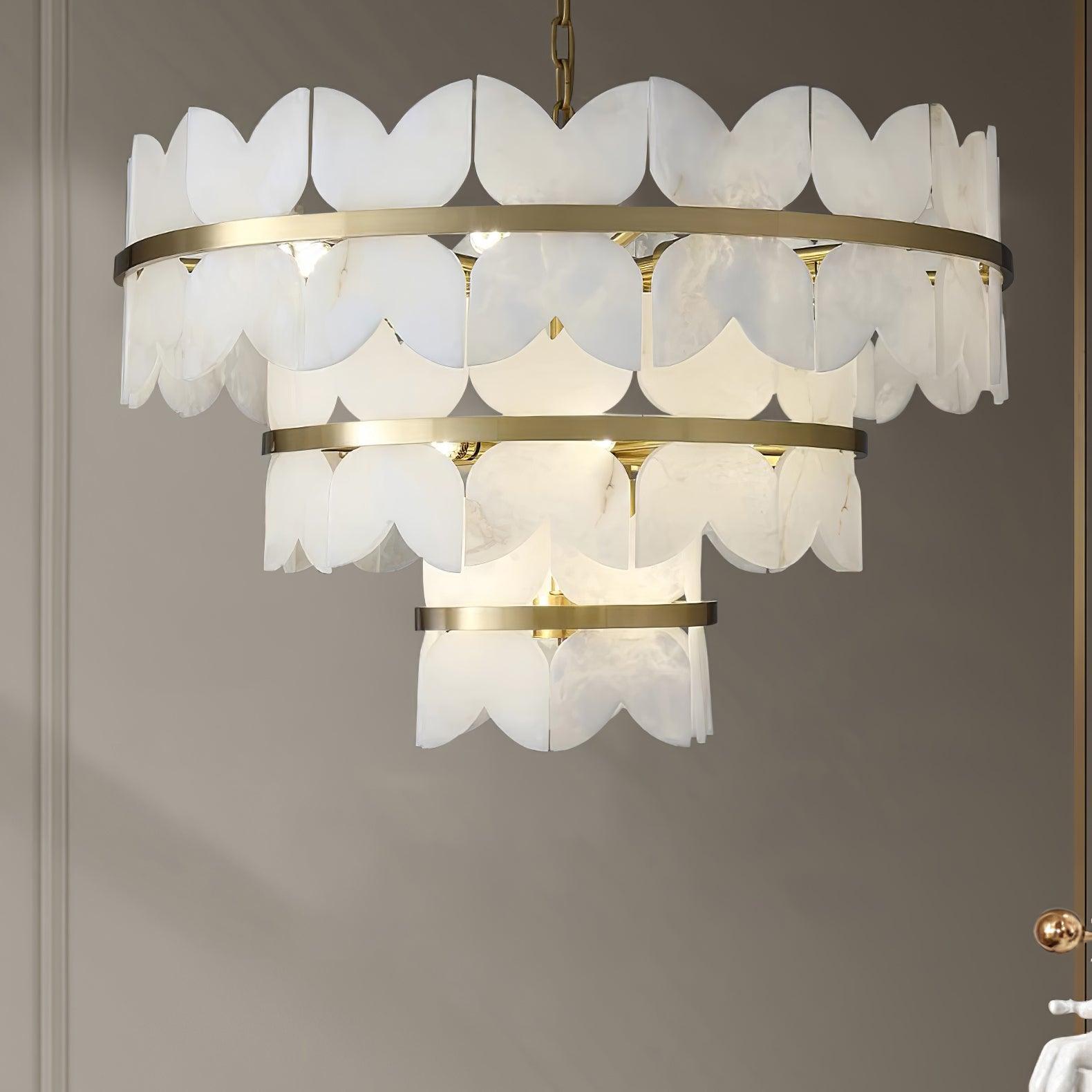 Luxury Alabaster Cloudscape Chandelier Brass Finished Modern Ceiling Pendant Fixture