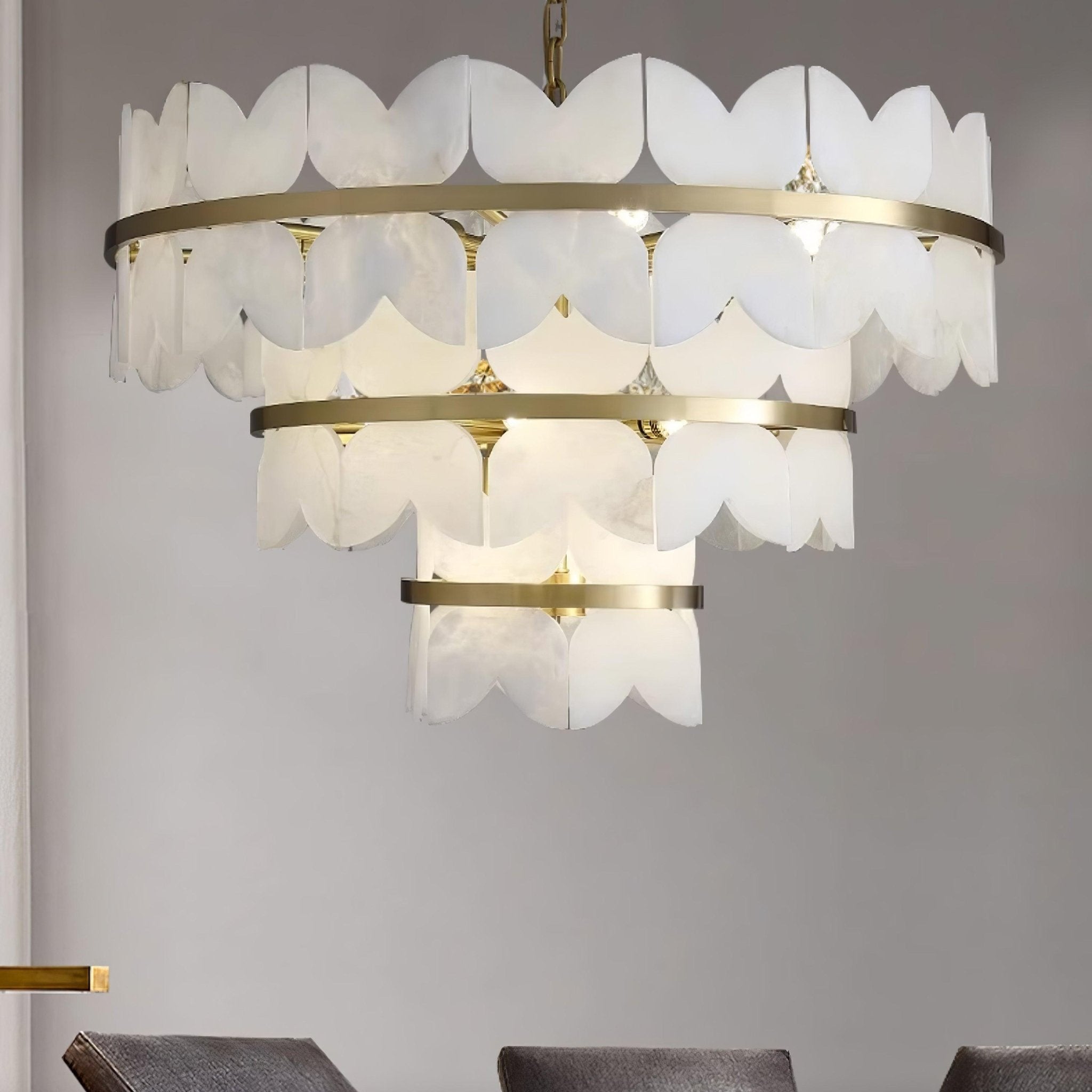 Luxury Alabaster Cloudscape Chandelier Brass Finished Modern Ceiling Pendant Fixture