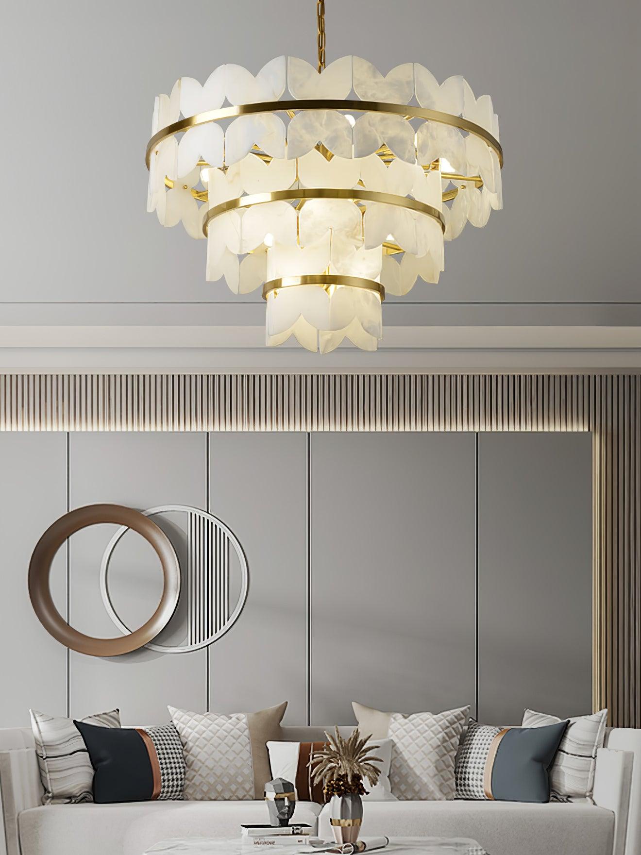 Luxury Alabaster Cloudscape Chandelier Brass Finished Modern Ceiling Pendant Fixture