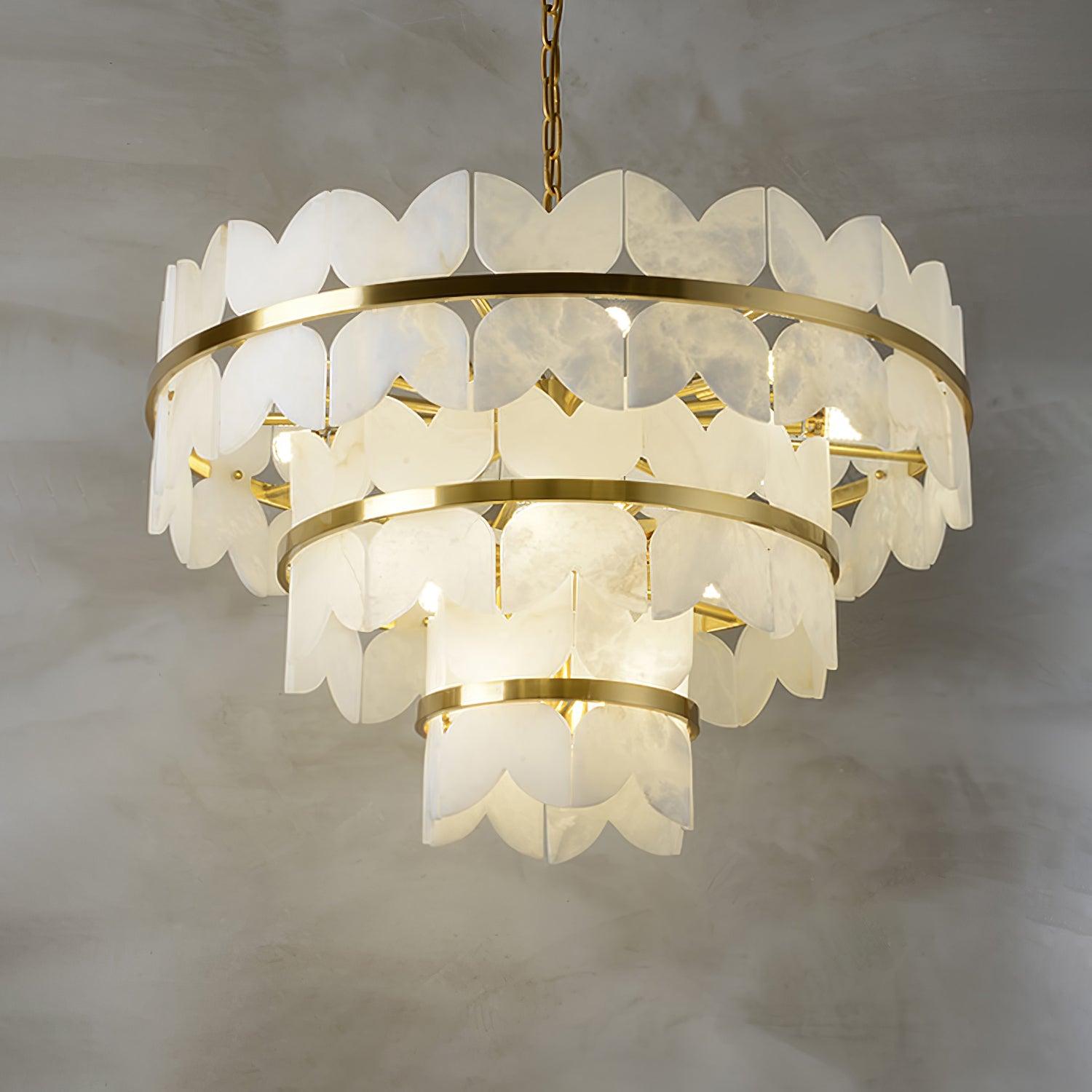 Luxury Alabaster Cloudscape Chandelier Brass Finished Modern Ceiling Pendant Fixture
