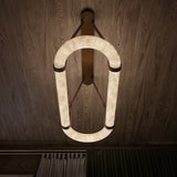 Luxury Alabaster Ring Chandelier with Brown Leather Straps and Integrated LED