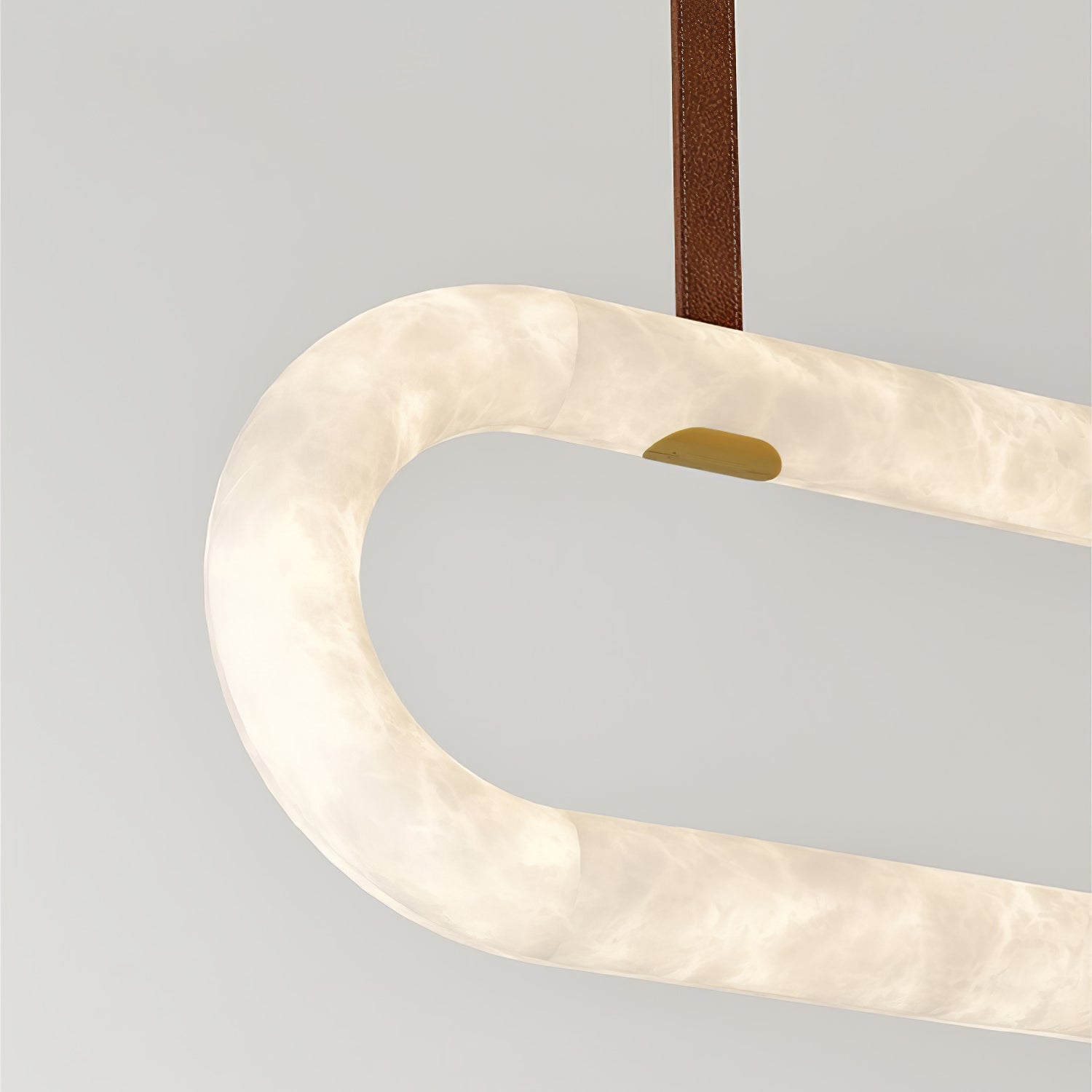 Luxury Alabaster Ring Chandelier with Brown Leather Straps and Integrated LED