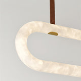 Luxury Alabaster Ring Chandelier with Brown Leather Straps and Integrated LED
