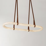 Luxury Alabaster Ring Chandelier with Brown Leather Straps and Integrated LED