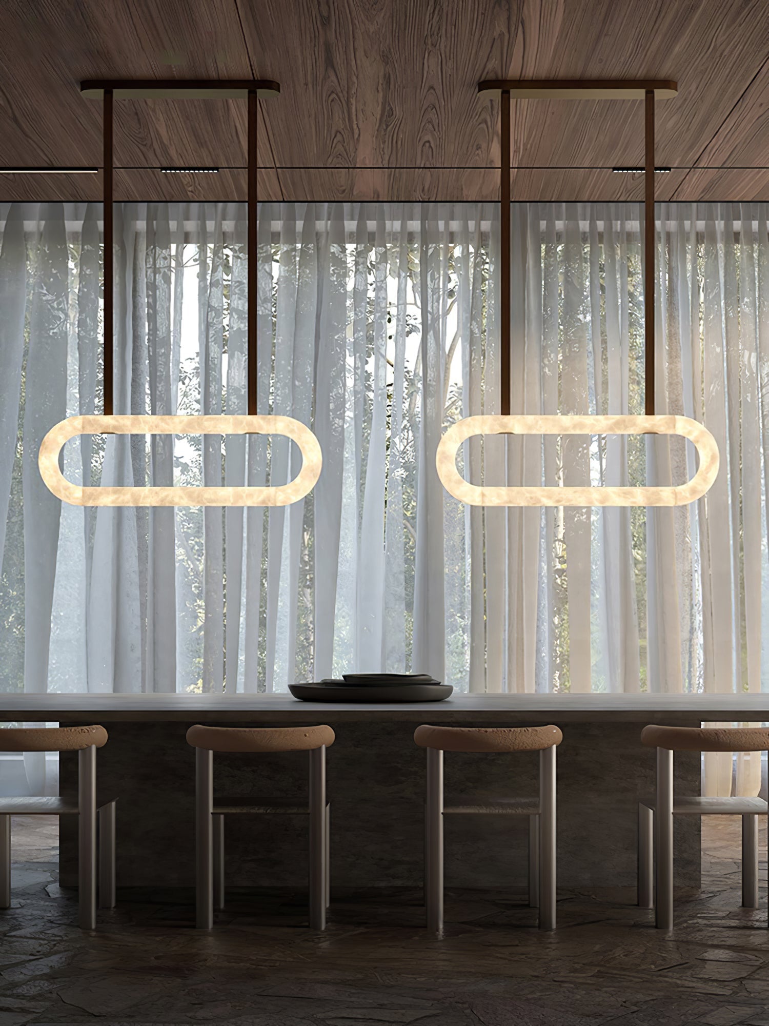 Luxury Alabaster Ring Chandelier with Brown Leather Straps and Integrated LED