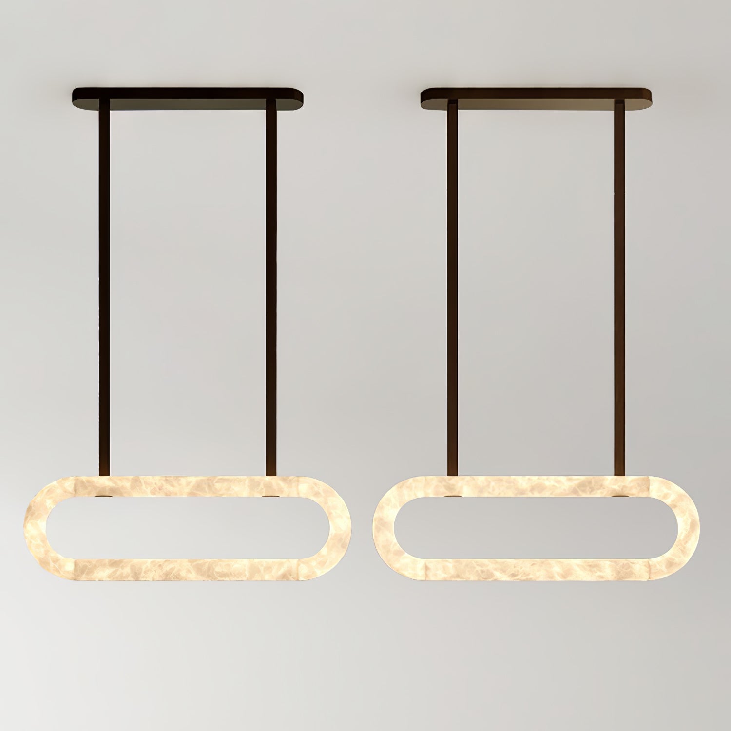 Luxury Alabaster Ring Chandelier with Brown Leather Straps and Integrated LED