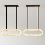 Luxury Alabaster Ring Chandelier with Brown Leather Straps and Integrated LED