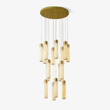 Luxury Alabaster Stone Cylinder Pendant Chandelier with Brass Fittings for Grand Entryways