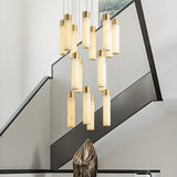 Luxury Alabaster Stone Cylinder Pendant Chandelier with Brass Fittings for Grand Entryways