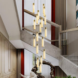Luxury Alabaster Stone Cylinder Pendant Chandelier with Brass Fittings for Grand Entryways