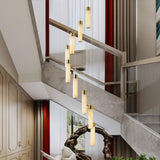 Luxury Alabaster Stone Cylinder Pendant Chandelier with Brass Fittings for Grand Entryways