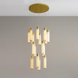 Luxury Alabaster Stone Cylinder Pendant Chandelier with Brass Fittings for Grand Entryways
