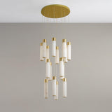 Luxury Alabaster Stone Cylinder Pendant Chandelier with Brass Fittings for Grand Entryways